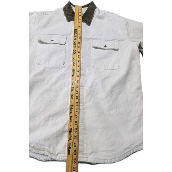 J. Galt Sherpa Lined Canvas Shirt Jacket S Cream Brown Corduroy Collar Workwear - Picture 11 of 12